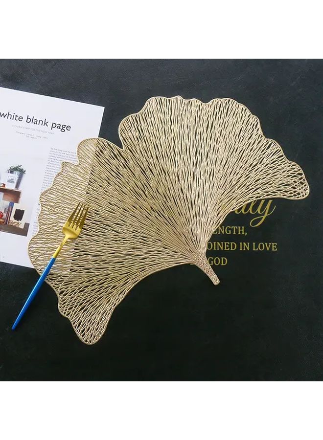 Golden PVC Heat Resistant Woven Placemats Set of 4 European Style Ginkgo Leaf Table Mats for Kitchen Dining - Image 2